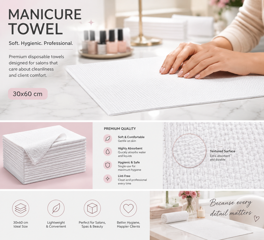Disposable Manicure Towels , Professional Salon Essentials 30 × 60 cm , مناشف مانيكير للاستخدام مرة واحدة، مستلزمات احترافية للصالونات