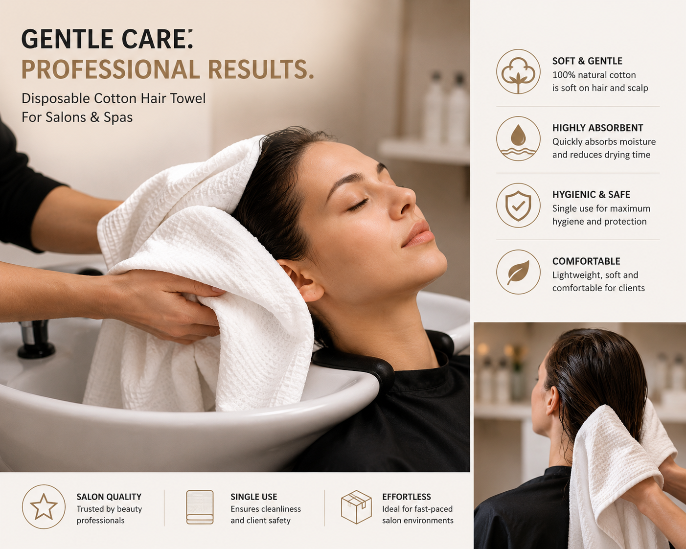 Premium Plus Disposable Cotton Hair Towels (60x110 cm) | مناشف قطن بريميوم بلس للشعر للاستخدام مرة واحدة