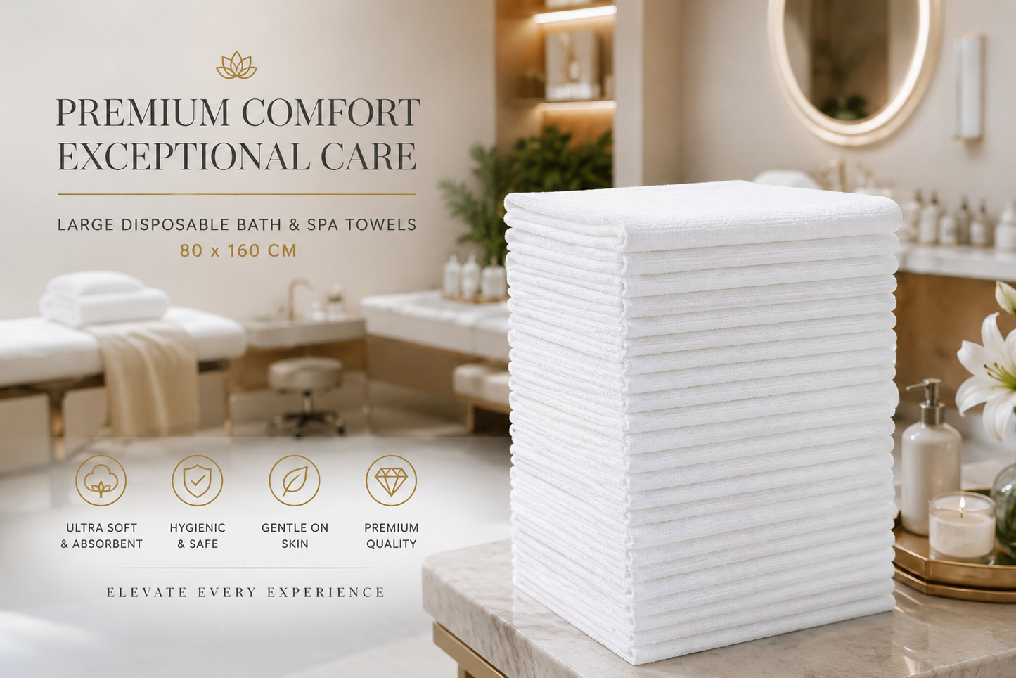 Luxury Large Disposable Bath & Spa Towels (80x160 cm) | مناشف الحمام والسبا الفاخرة الكبيرة للاستخدام مرة واحدة